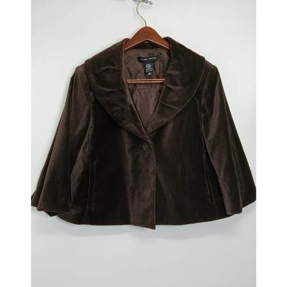 New York Jackets & Blazers - New York & Co Womens Sz Large Brown Velvet Retro Swing Short Jacket 3/4 Sleeve
